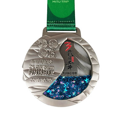 kopen Flow Glitter medailles Globe medaille ontwerp Ronde vorm met Arcylic Box online vervaardiging