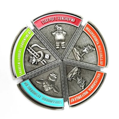 5 deel antiek segment zilver op maat gemaakte medailles met magneet op maat gegoten