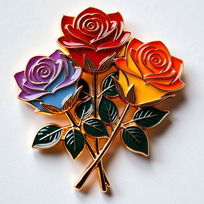 Zinklegering Rose Bouquet koelkastmagneet met metalen bladeren