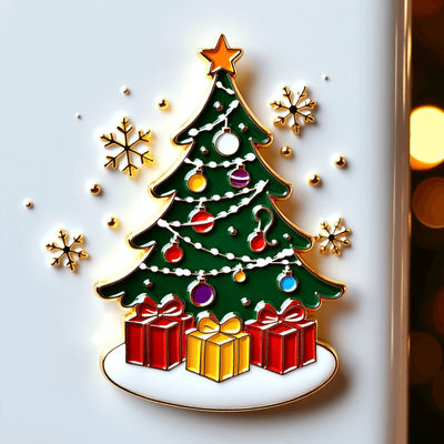 Feestelijke kerstboom koelkastmagneet met sneeuwvlokken en cadeautjes
