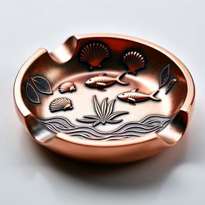 Custom antieke koper metalen asbak met oceaan ontwerp stijlvol Duurzaam